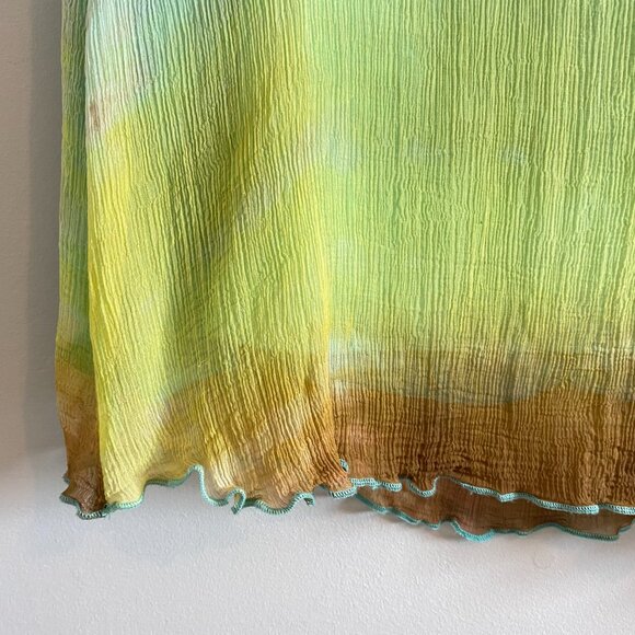 Vintage Tie-Dye Pattern Midi Skirt Vibrant Green, Turquoise Festival Boho Grunge - Picture 6 of 14